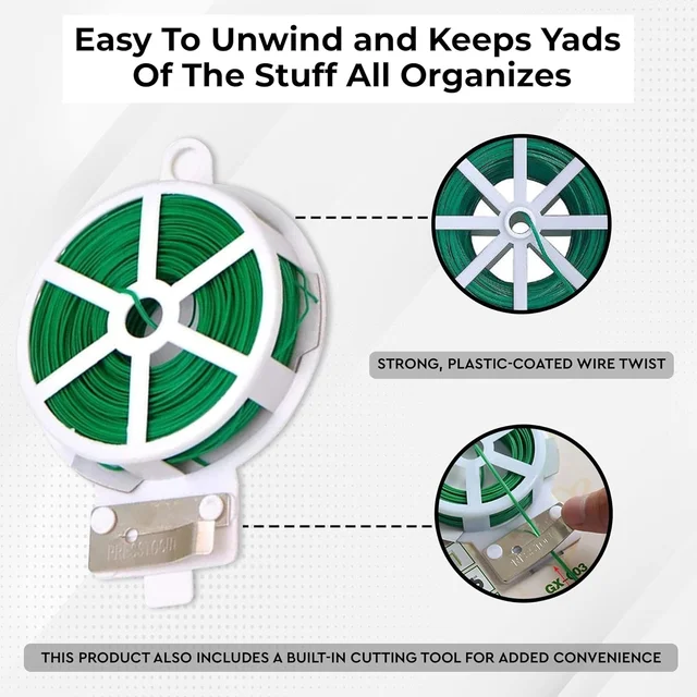 Reusable Green Twist Tie Roll – Flexible Multipurpose Wire with Cutter
