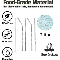 Reusable Stainless Steel Straws – Set of 4 with Brush | SparkleTidy