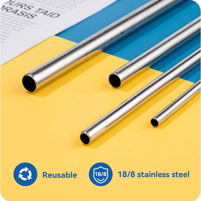 Reusable Stainless Steel Straws – Set of 4 with Brush | SparkleTidy