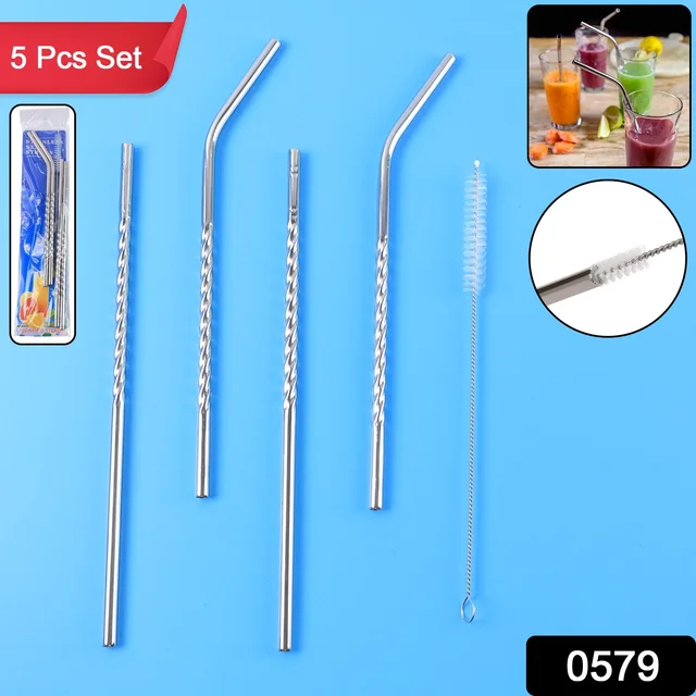 Reusable Stainless Steel Straws – Set of 4 with Brush | SparkleTidy