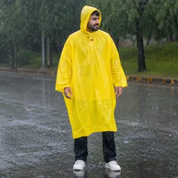 Reusable Waterproof Raincoat – Hooded Long Yellow Rain Poncho
