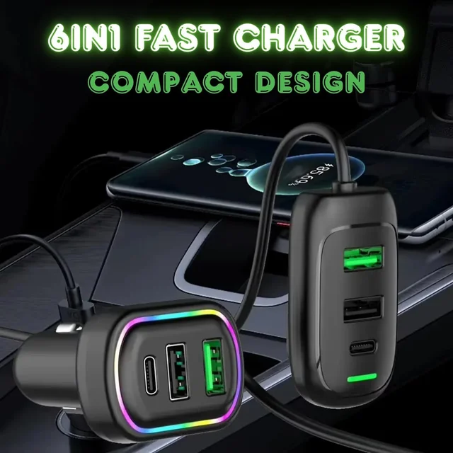 RGB Car USB Charger – Multi-port Fast Charging with LED Light