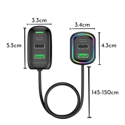 RGB Car USB Charger – Multi-port Fast Charging with LED Light