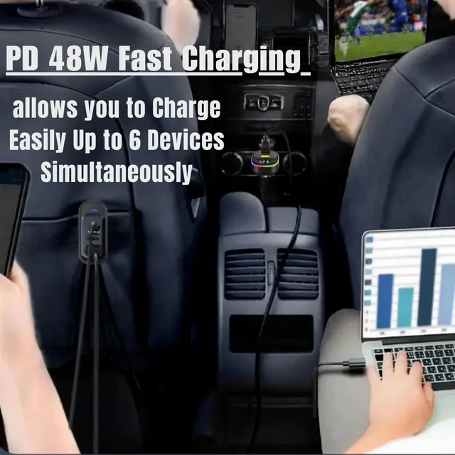 RGB Car USB Charger – Multi-port Fast Charging with LED Light