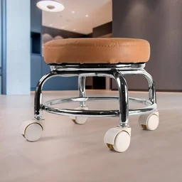 Rolling Stool with Steel Base & Cushioned Seat – Indo Glow