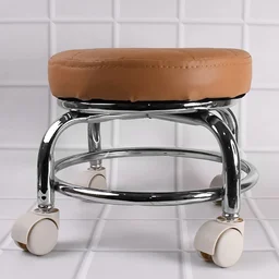 Rolling Stool with Steel Base & Cushioned Seat – Indo Glow