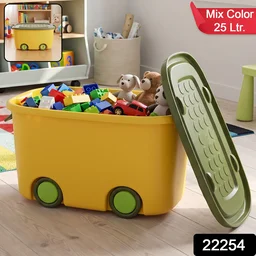 Rolling Storage Container Box with Wheels and Lid 25 Litre for Toys (1 Pc)