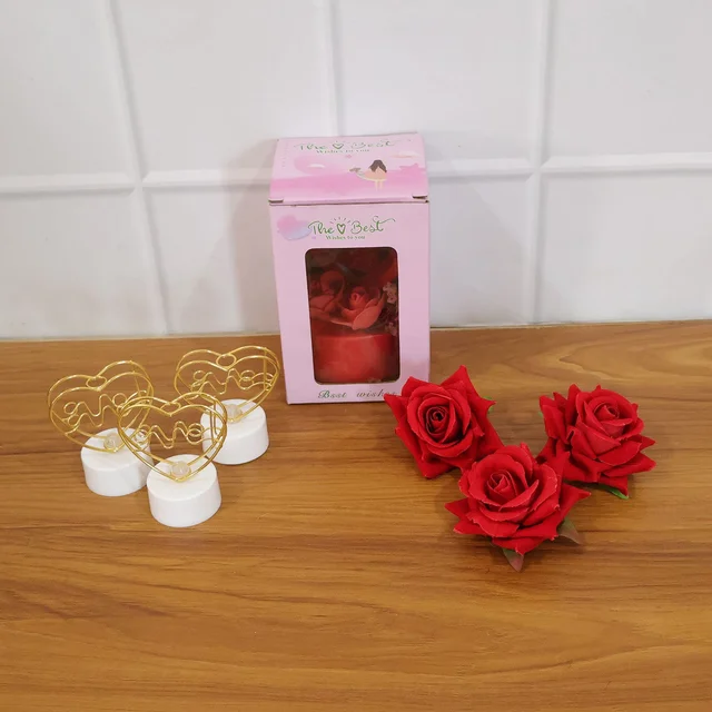 Romantic Heart Love Decorative Gift Set – Elegant Rose & Candle Decor