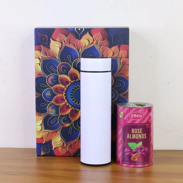 Rose Almonds Gift Hamper – Premium 2 Pc Set with Stainless Steel Bottle