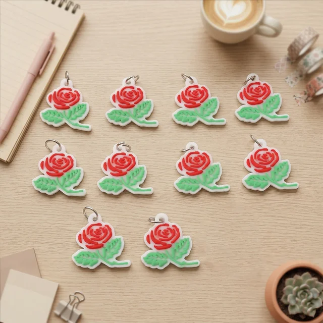 Rose Flower Design Bag Charm Keychain Set – Elegant Floral Accessory