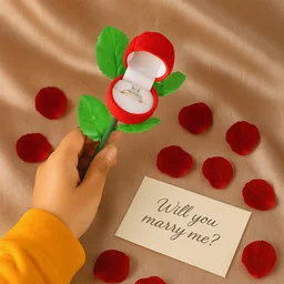 Rose Flower Jewelry Ring Box – Velvet Finish & Hidden Compartment