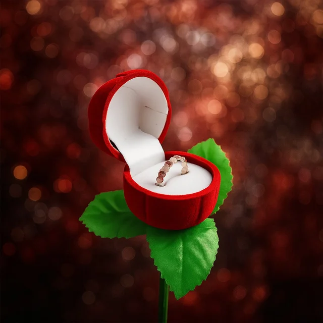 Rose Flower Jewelry Ring Box – Velvet Finish & Hidden Compartment