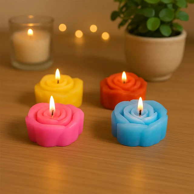 Rose Shaped Wax Candle Set – Elegant 6-Piece Home Decor