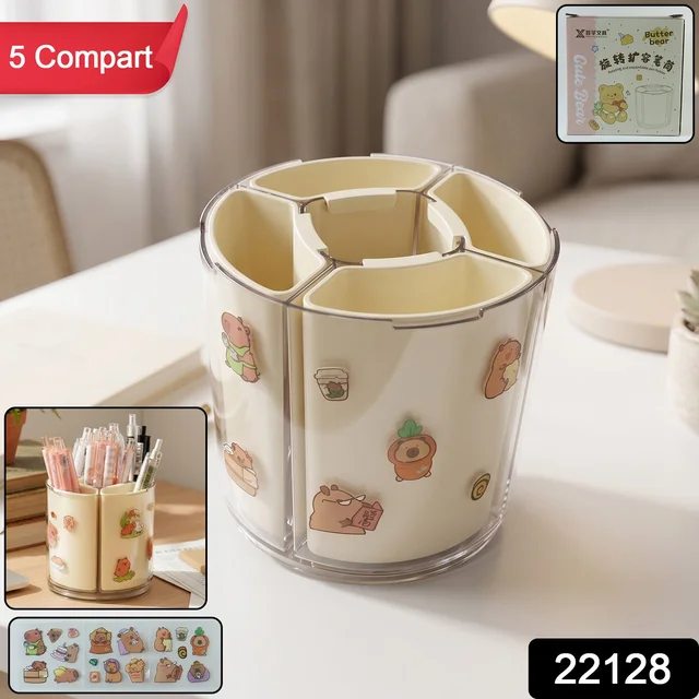 Rotating Desk Organizer – 5 Compartments with 360° Spin for Office & Home