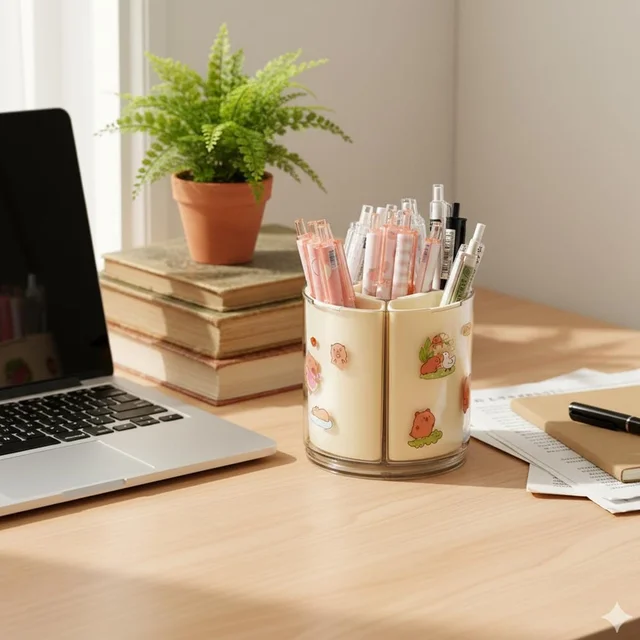 Rotating Desk Organizer – 5 Compartments with 360° Spin for Office & Home