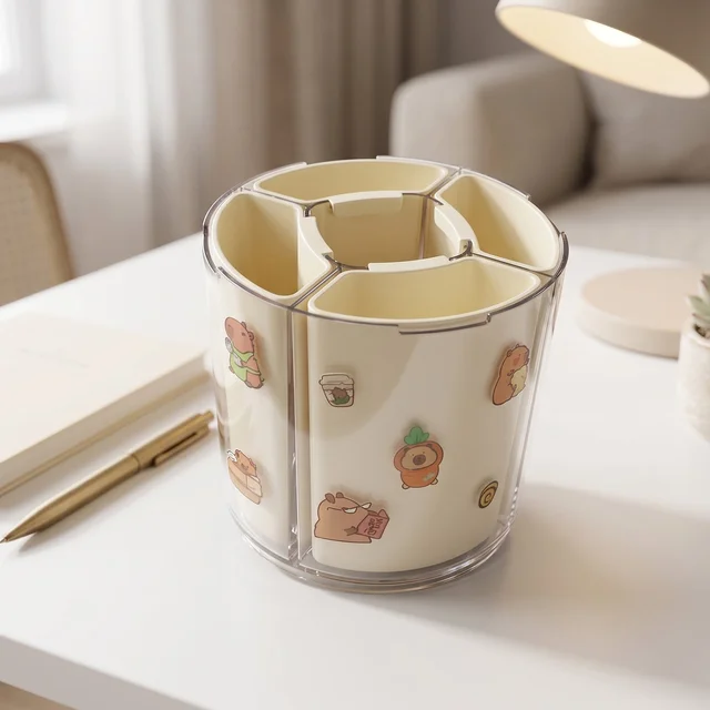 Rotating Desk Organizer – 5 Compartments with 360° Spin for Office & Home