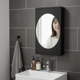 Rotating Storage Cabinet with Mirror, Space-Saving Wall Organizer