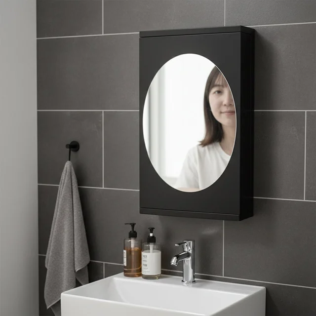 Rotating Storage Cabinet with Mirror, Space-Saving Wall Organizer