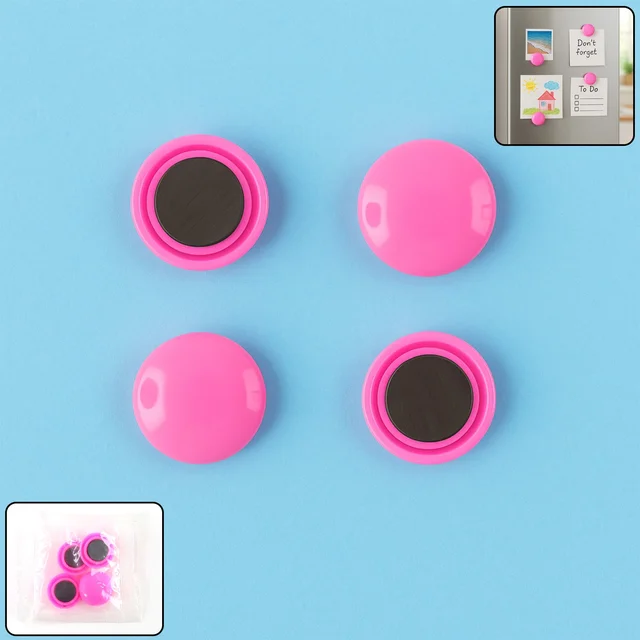 Round Fridge Magnets – Strong Grip, Scratch-Safe Buttons (4 Pcs)