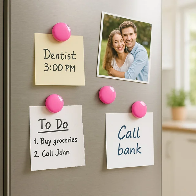 Round Fridge Magnets – Strong Grip, Scratch-Safe Buttons (4 Pcs)