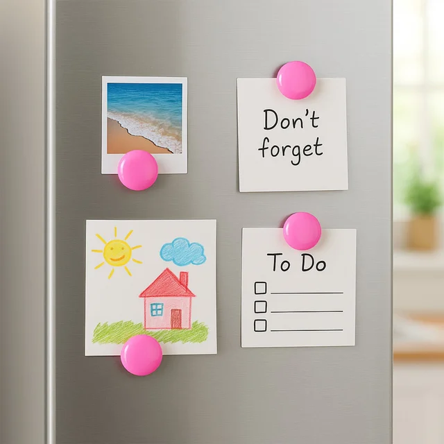 Round Fridge Magnets – Strong Grip, Scratch-Safe Buttons (4 Pcs)