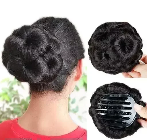 Hair Extensions For Girls 1Pc Clip In Extensions Synthetic Hair Updo Accessories Bun Hair Extension Fake Hair Buns Easy Bun Maker Bun Hair Maker Bun Hairpiece 1Pc (Black) Mo