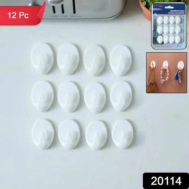Self Adhesive Wall Hooks – Strong Hold, No Drilling (12 Pc)