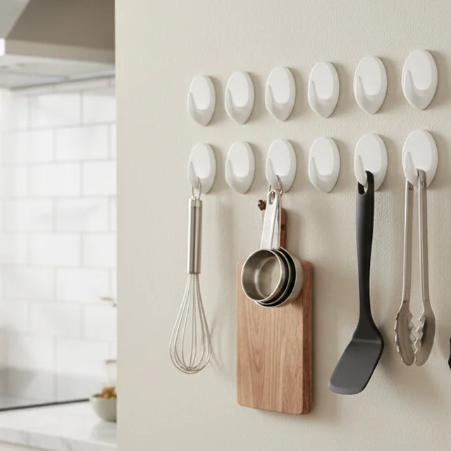 Self Adhesive Wall Hooks – Strong Hold, No Drilling (12 Pc)