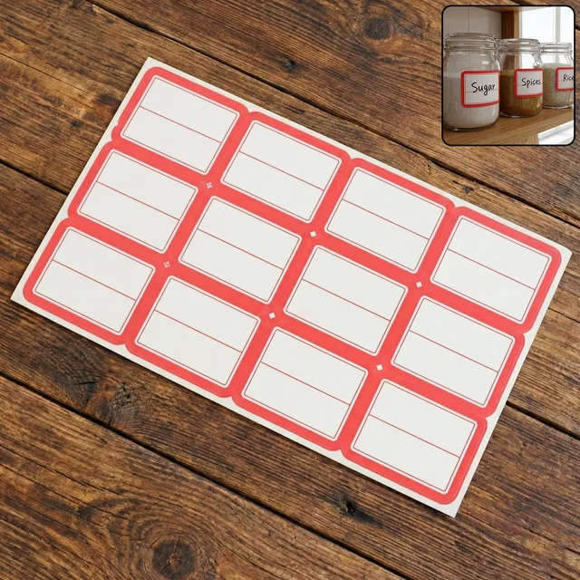 Self-Adhesive Label Sticker Sheet – Red & White Rectangular