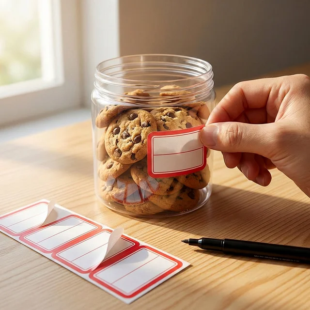 Self-Adhesive Label Sticker Sheet – Red & White Rectangular