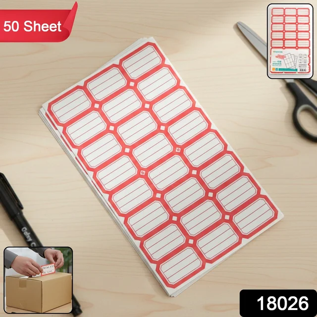 Self-Adhesive Label Stickers – 50 Red & White Sheets for Easy Organization
