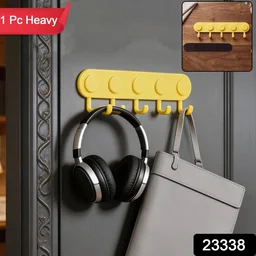 Self-Adhesive Plastic 5-Hook Wall Hanger for Home Storage and Organisation (1 Pc)