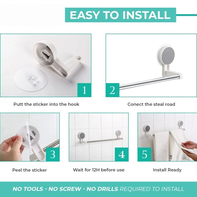 Self-Adhesive Towel Rod – Rust-Resistant & Drill-Free Installation