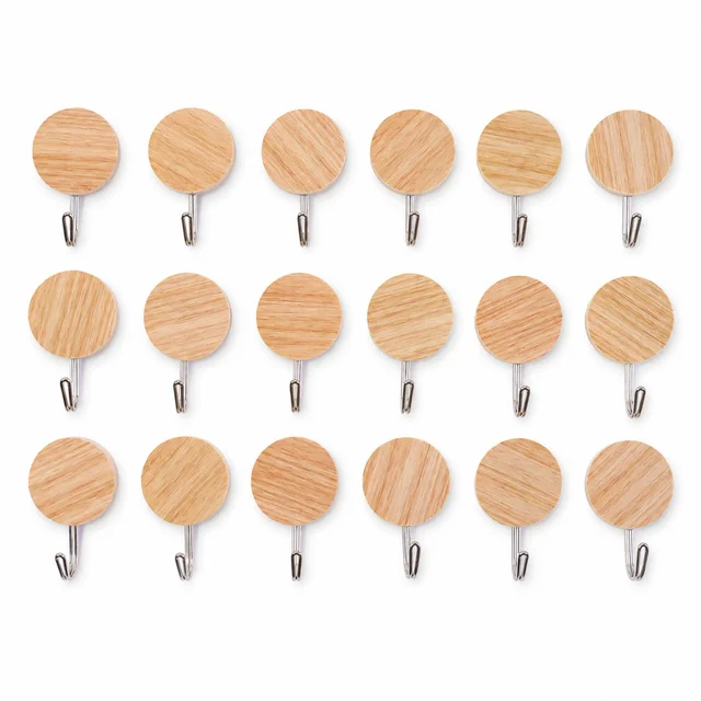 Self-Adhesive Wall Hooks – No Drill, Stylish Wooden Finish