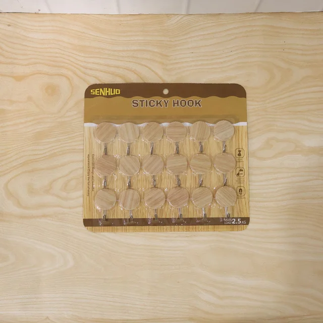Self-Adhesive Wall Hooks – No Drill, Stylish Wooden Finish