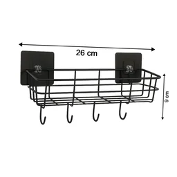 Self-Adhesive Wall Storage Baskets with Hooks – Durable Metal, No Drill