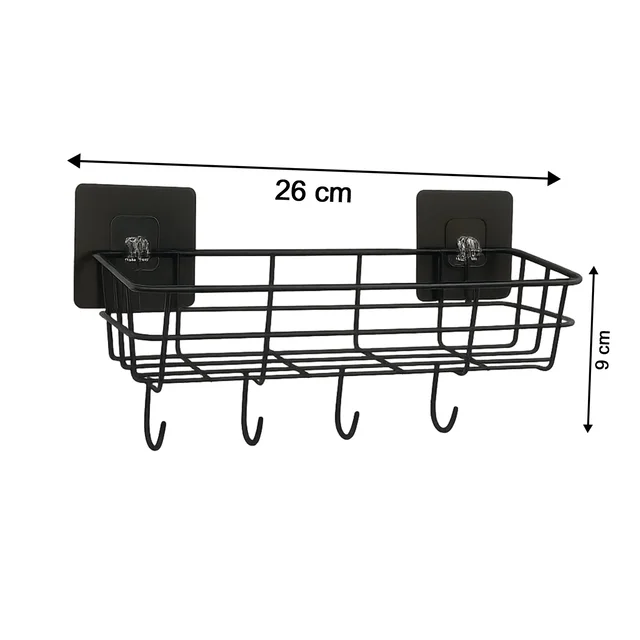 Self-Adhesive Wall Storage Baskets with Hooks – Durable Metal, No Drill