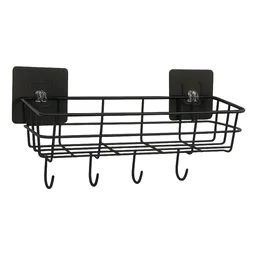 Self-Adhesive Wall Storage Baskets with Hooks – Durable Metal, No Drill