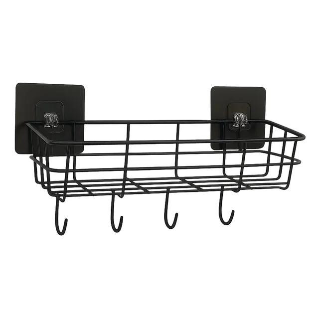 Self-Adhesive Wall Storage Baskets with Hooks – Durable Metal, No Drill