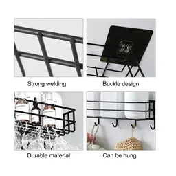 Self-Adhesive Wall Storage Baskets with Hooks – Durable Metal, No Drill