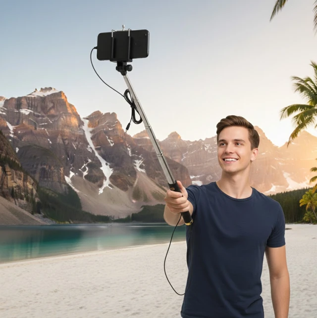 Selfie Stick with Aux Wire – Universal Phone Holder |
