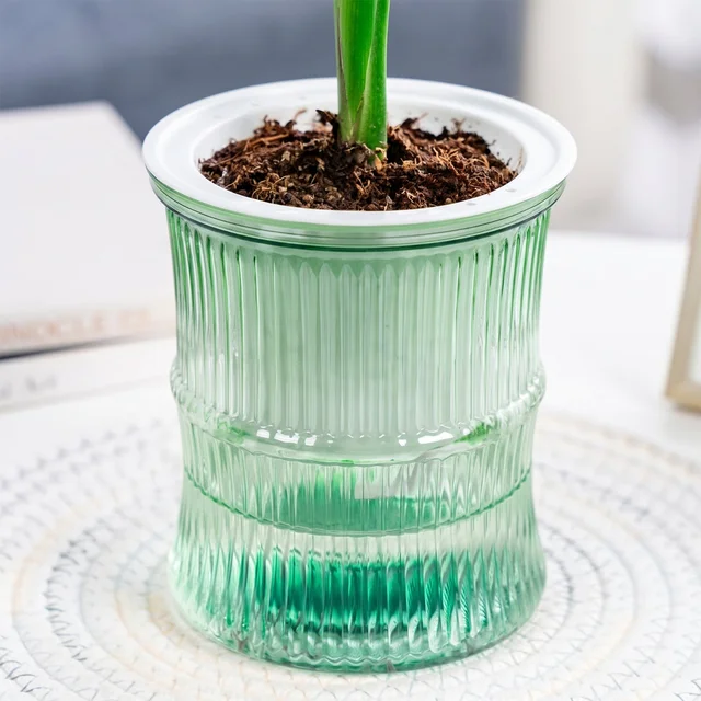 Self-Watering Bamboo Style Plastic Flower Pot – Easy Indoor Plant Care