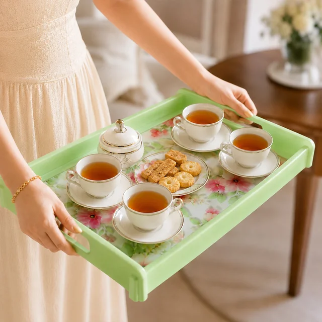 Serving Tray Set – Elegant Floral Design with Side Handles