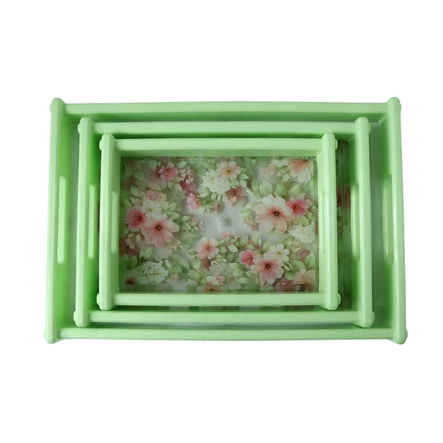 Serving Tray Set – Elegant Floral Design with Side Handles