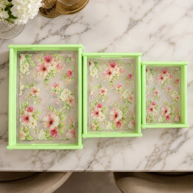Serving Tray Set – Elegant Floral Design with Side Handles
