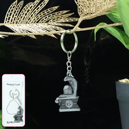 Shivling Keychain – Elegant Silver Metal Design with Snake Motif