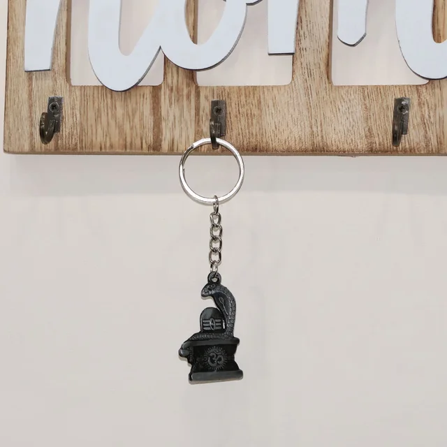 Shivling Keychain – Elegant Silver Metal Design with Snake Motif