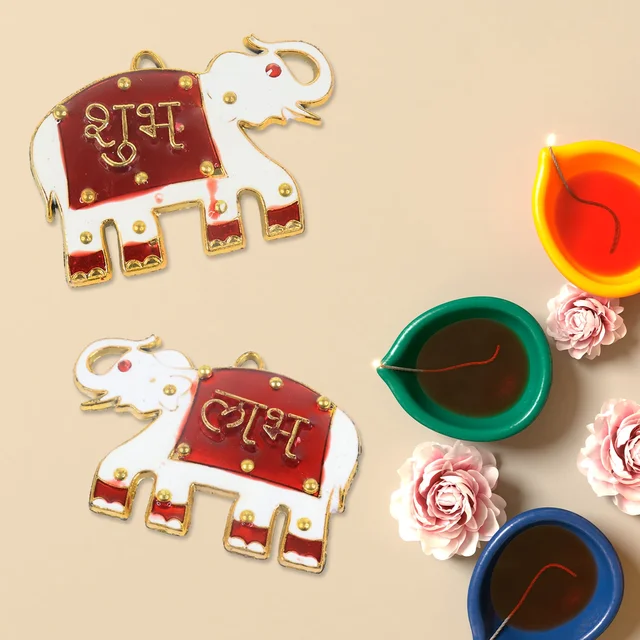 Shubh Labh Elephant Wall Hangings – Traditional Good Luck Décor Set