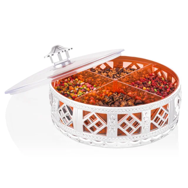Silver Dry Fruit Box – 4-Section Round Multipurpose Gift | Tidy Table