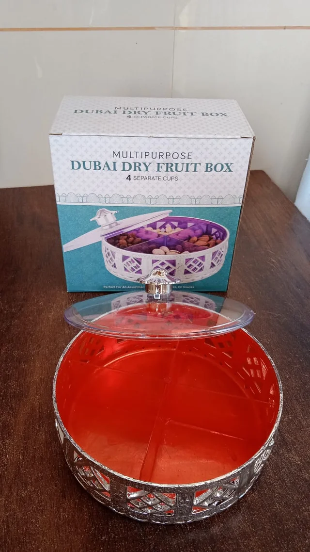 Silver Dry Fruit Box – 4-Section Round Multipurpose Gift | Tidy Table